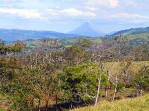 The Arenal Volcano can be seen from the northeastern part of the La Tejona hills. 